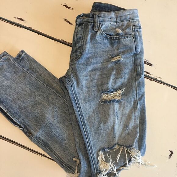 MNML size 4 distressed button fly jeans zipper ankle mid rise stonewashed - Picture 2 of 8